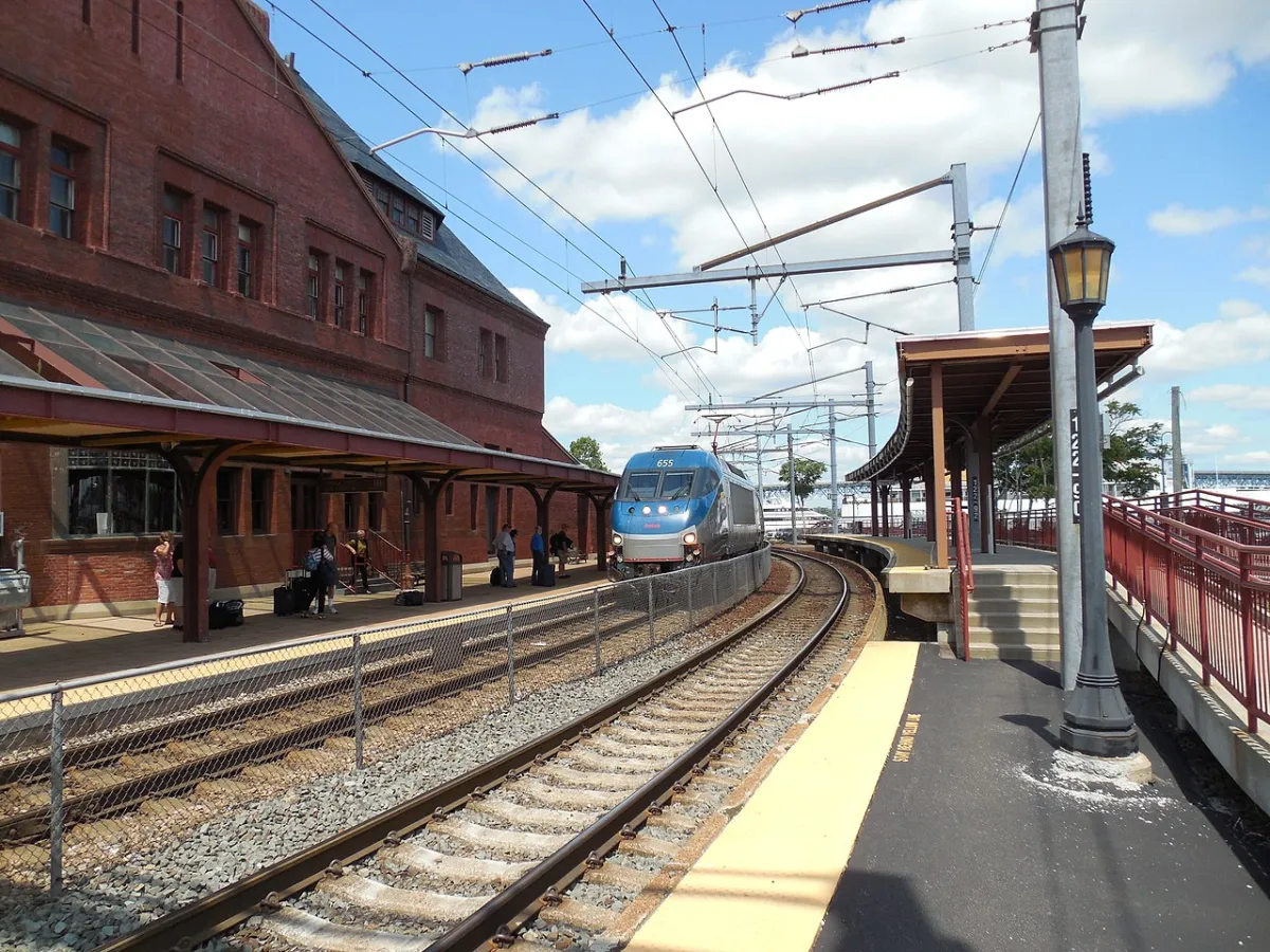 Regional train arriving at a city station